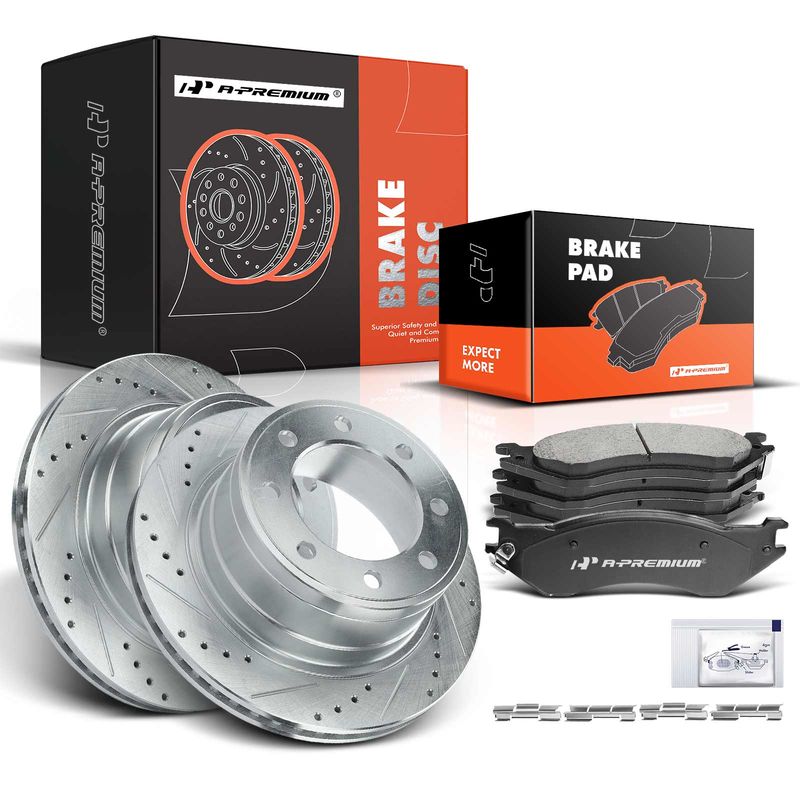Rear Drilled Rotors & Ceramic Brake Pads for Dodge Ram 1500 06-08 Ram 2500 3500