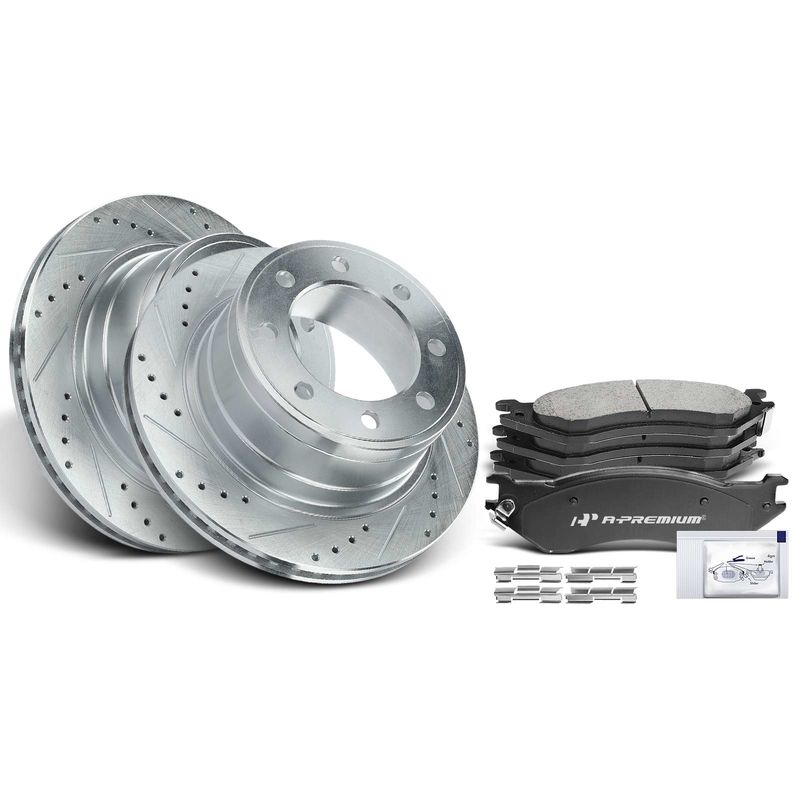 Rear Drilled Rotors & Ceramic Brake Pads for Dodge Ram 1500 06-08 Ram 2500 3500