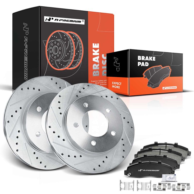 Front Drilled Rotors & Ceramic Brake Pads for Ford F-150 1997-2003 4WD