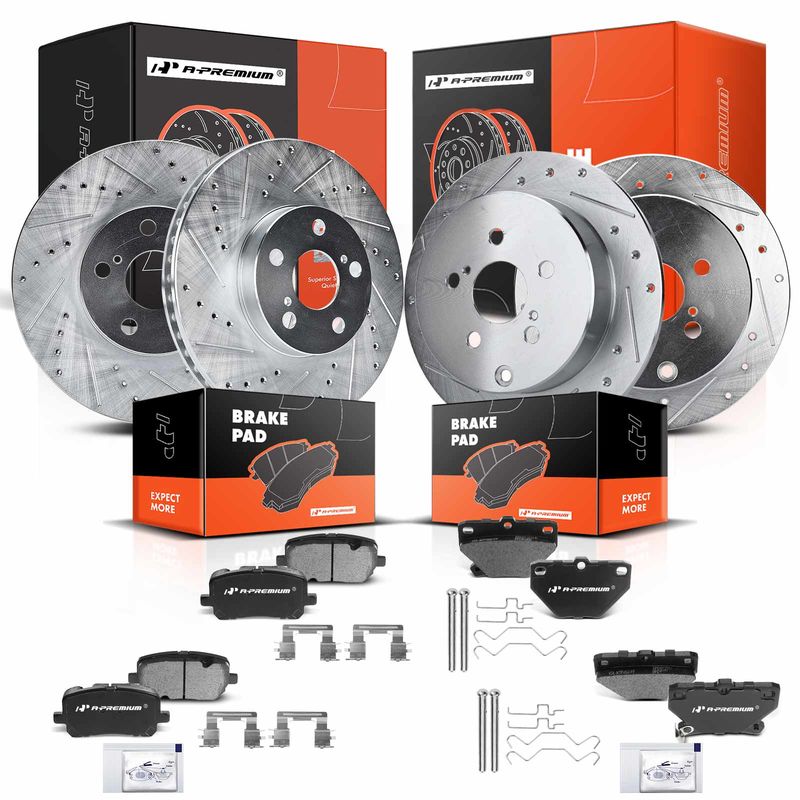 Front & Rear Drilled Rotors & Ceramic Brake Pads for Toyota Corolla Matrix