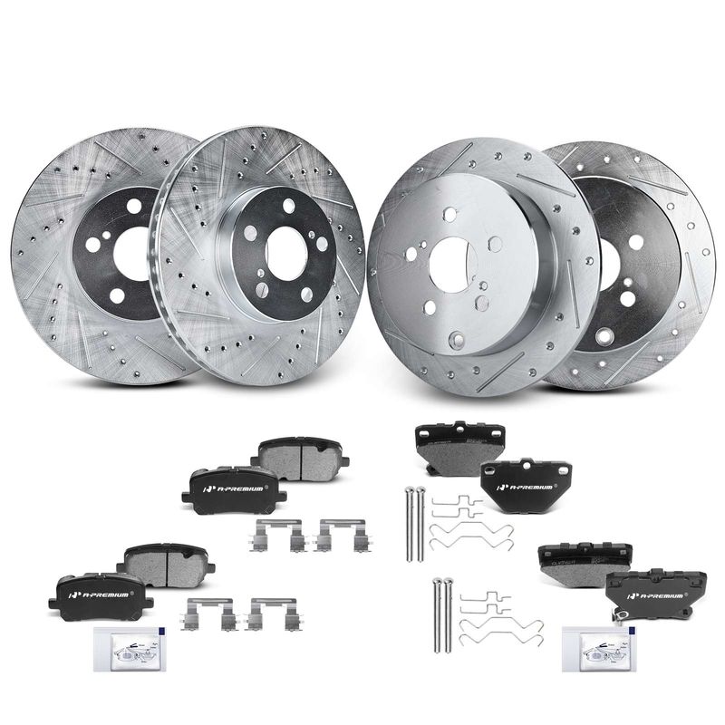 Front & Rear Drilled Rotors & Ceramic Brake Pads for Toyota Corolla Matrix
