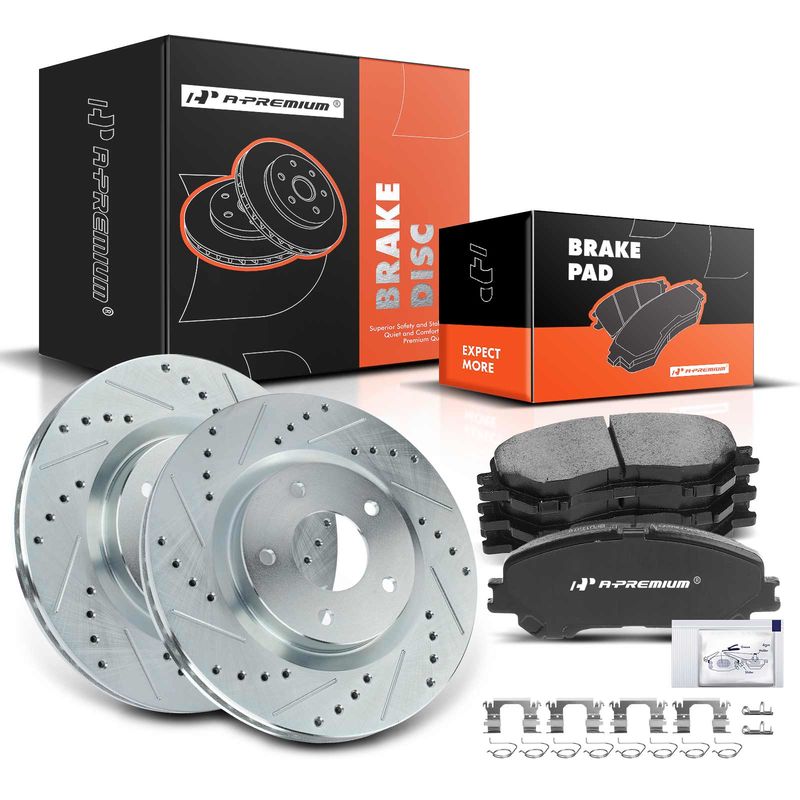 Front Drilled Rotors & Ceramic Brake Pads for Nissan Rogue 2014-2017 2.0L