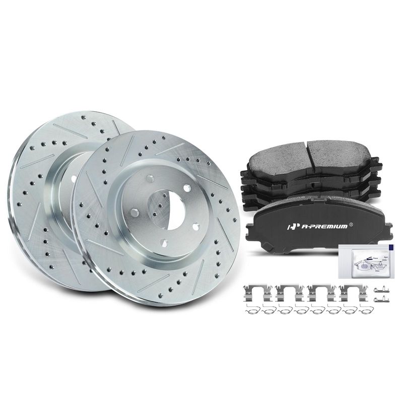 Front Drilled Rotors & Ceramic Brake Pads for Nissan Rogue 2014-2017 2.0L