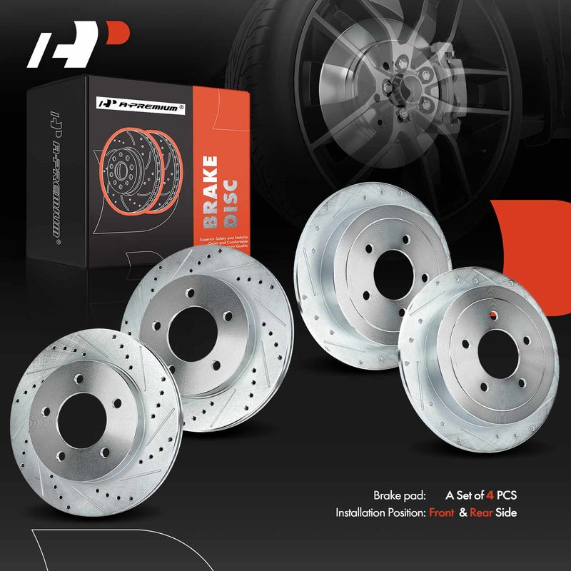 Front & Rear Drilled Brake Rotors for Ford F-150 2000-2003 4WD 5 Lugs