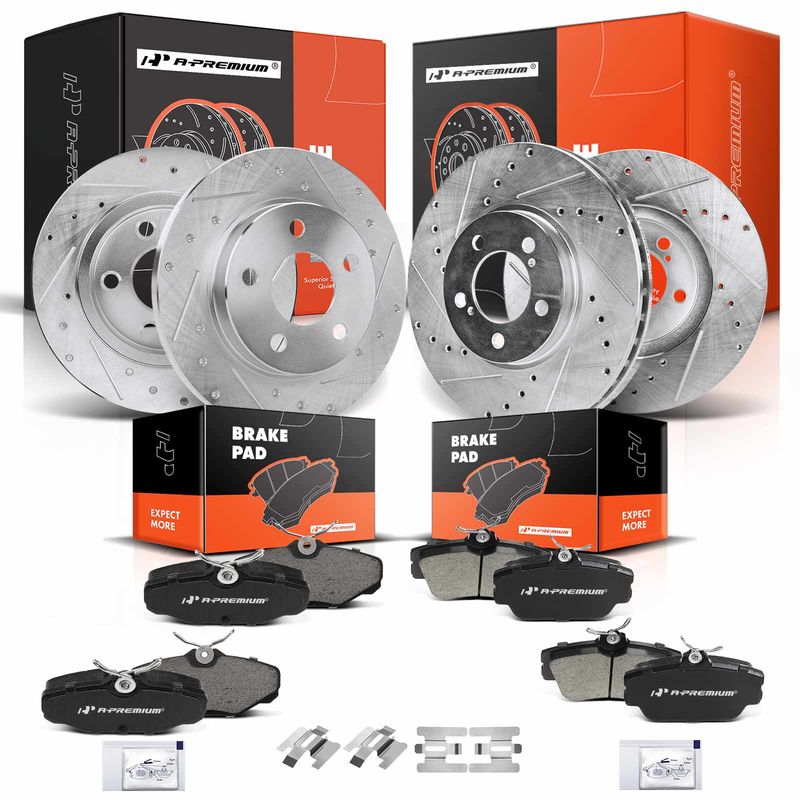 Front & Rear Drilled Rotors & Ceramic Brake Pads for Ford Lincoln Mercury