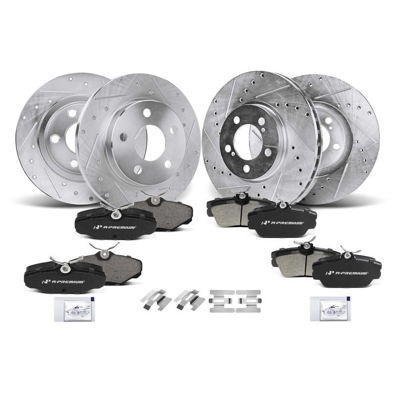 Front & Rear Drilled Rotors & Ceramic Brake Pads for Ford Lincoln Mercury