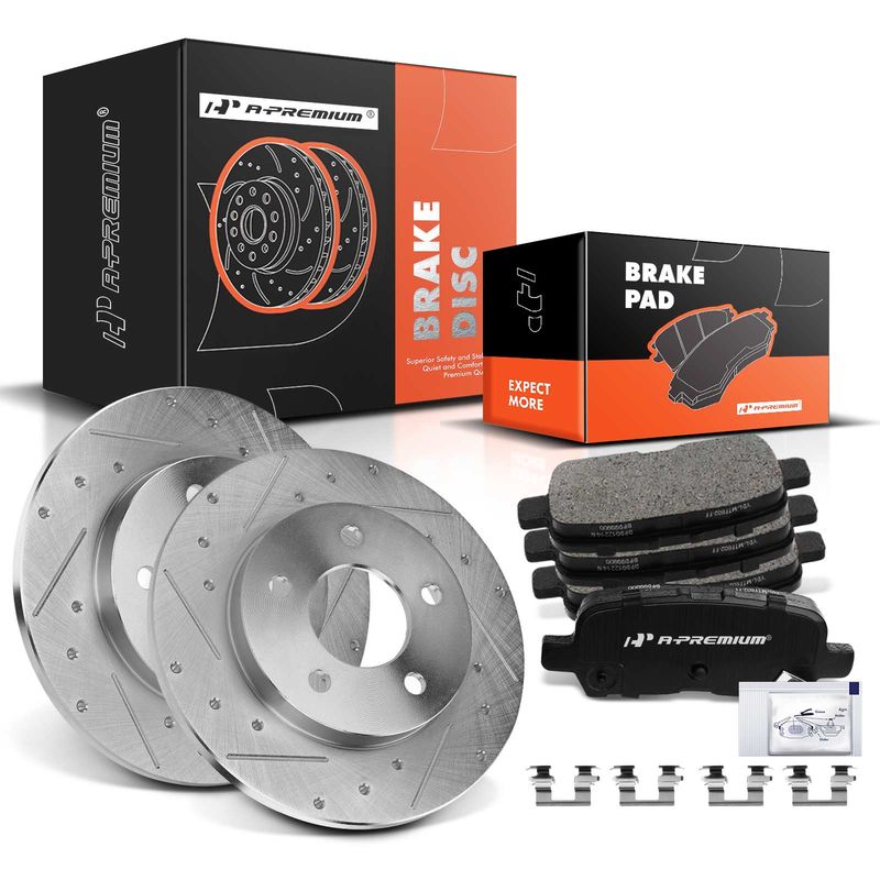Rear Drilled Rotors & Ceramic Brake Pads for Buick Allure Chevy Impala Pontiac