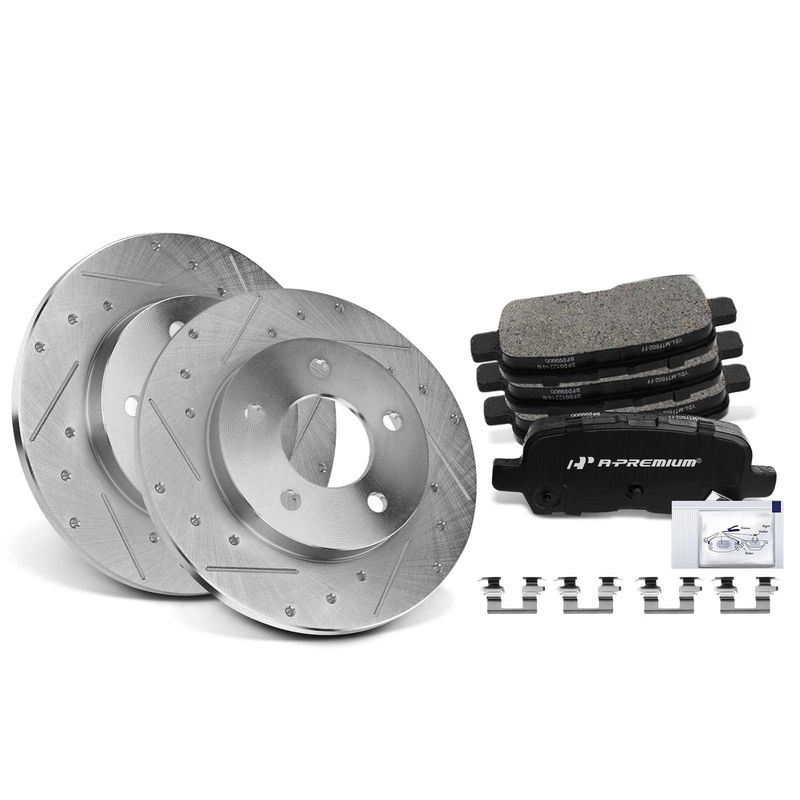 Rear Drilled Rotors & Ceramic Brake Pads for Buick Allure Chevy Impala Pontiac