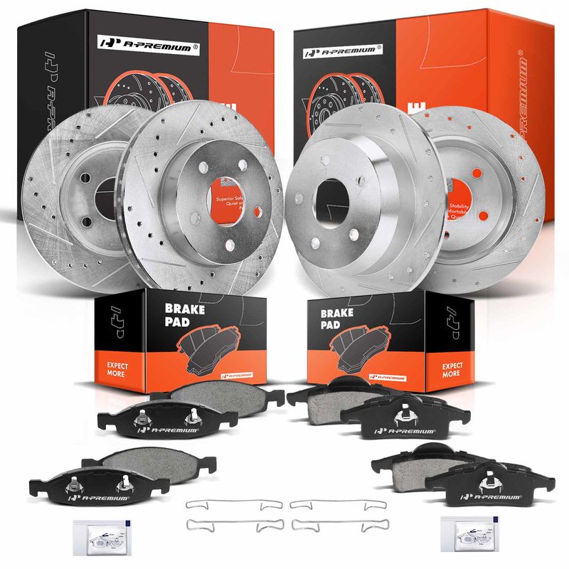 Front & Rear Drilled Rotors & Ceramic Brake Pads for Jeep Grand Cherokee 99-02