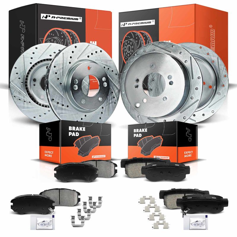 Front & Rear Drilled Rotors & Ceramic Brake Pads for Hyundai Tucson 2005-2009 Kia