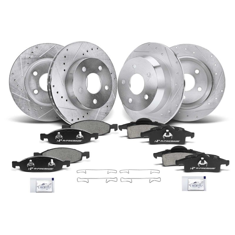 Front & Rear Drilled Rotors & Ceramic Brake Pads for Jeep Grand Cherokee 99-02