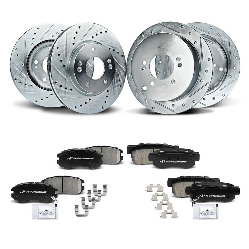 Front & Rear Drilled Rotors & Ceramic Brake Pads for Hyundai Tucson 2005-2009 Kia
