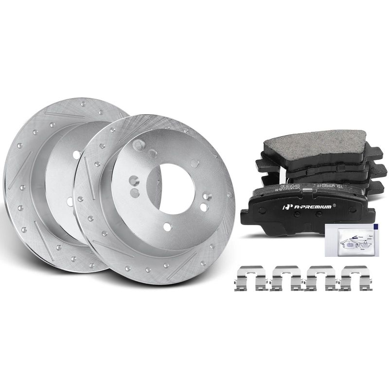 Rear Drilled Rotors & Ceramic Brake Pads for Hyundai Sonata 2008-2010 2.4L