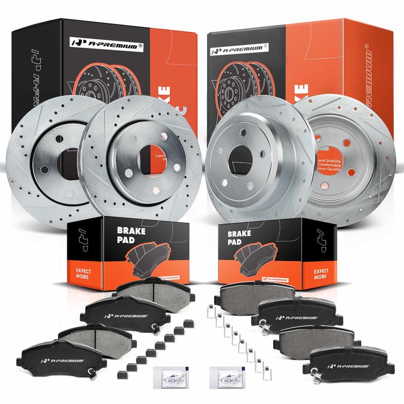 Front & Rear Drilled Rotors & Ceramic Brake Pads for Jeep Wrangler 2007-2017