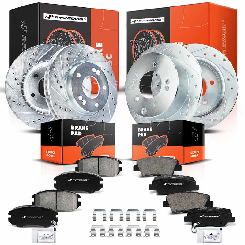 Front & Rear Drilled Rotors & Ceramic Brake Pads for Kia Soul 2010-2011 L4 2.0L