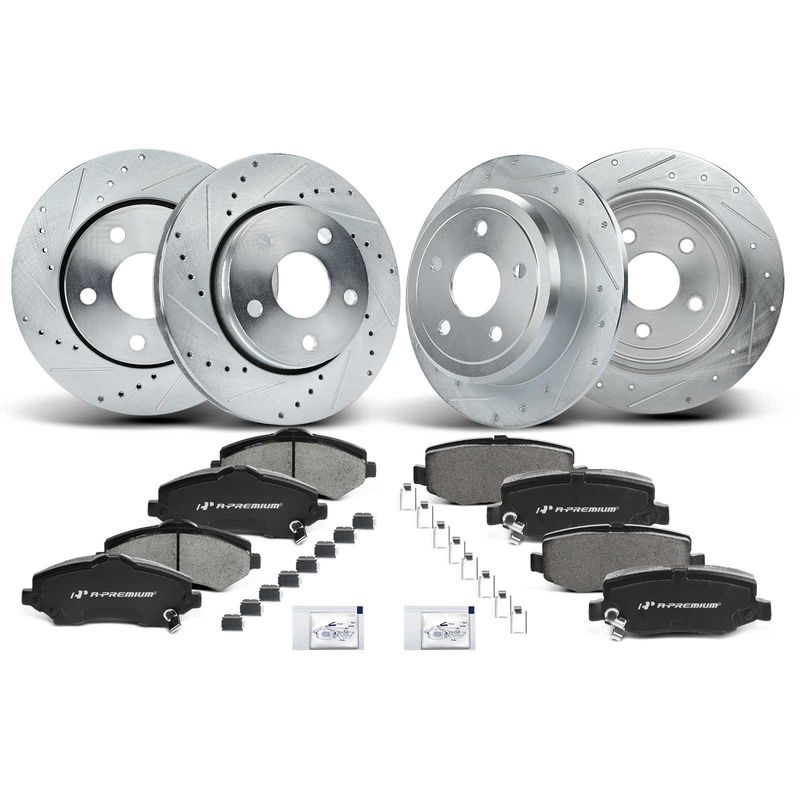 Front & Rear Drilled Rotors & Ceramic Brake Pads for Jeep Wrangler 2007-2017