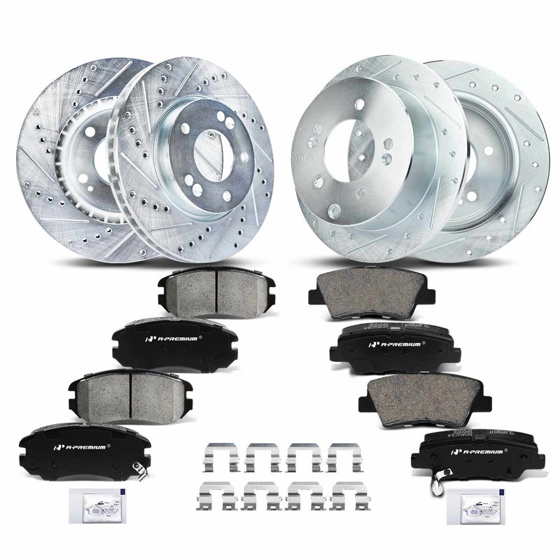 Front & Rear Drilled Rotors & Ceramic Brake Pads for Kia Soul 2010-2011 L4 2.0L