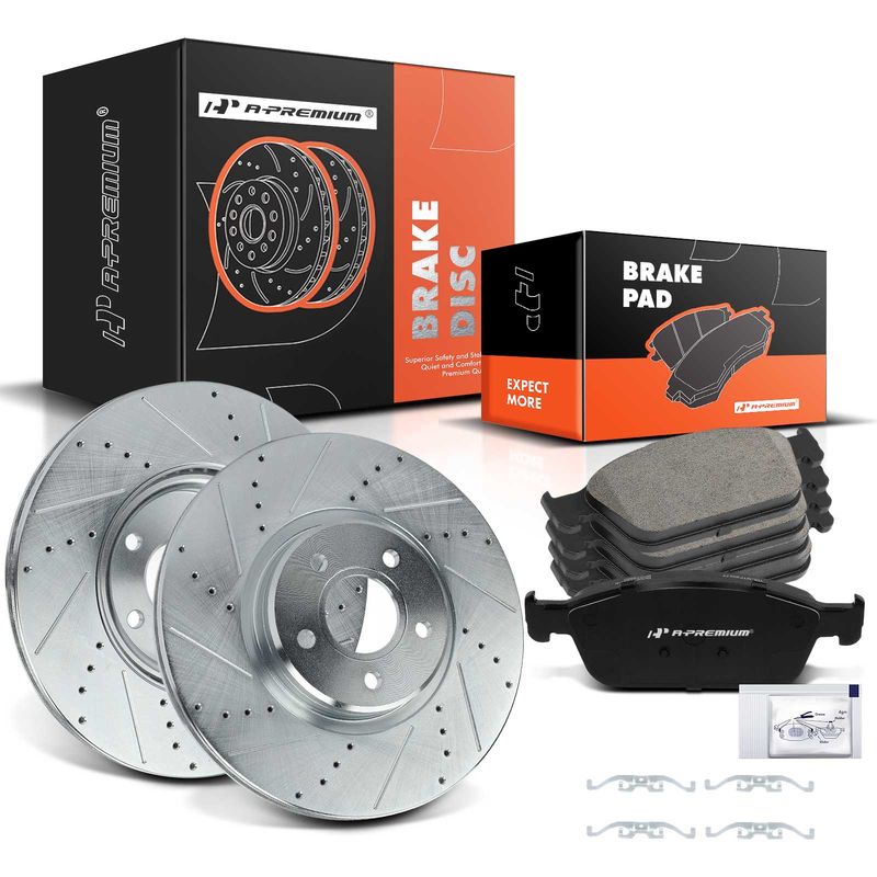 Front Drilled Rotors & Ceramic Brake Pads for Ford Escape 13-17 Transit Connect