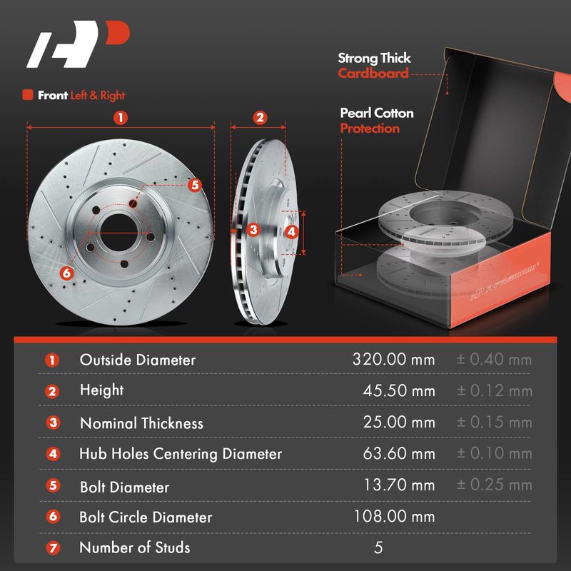 Front Drilled Rotors & Ceramic Brake Pads for Ford Escape 13-17 Transit Connect
