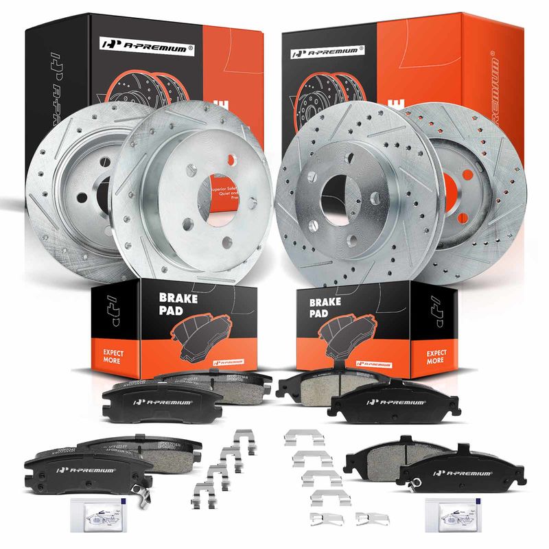 Front & Rear Drilled Rotors & Ceramic Brake Pads for Olds Alero 99-04 Pontiac