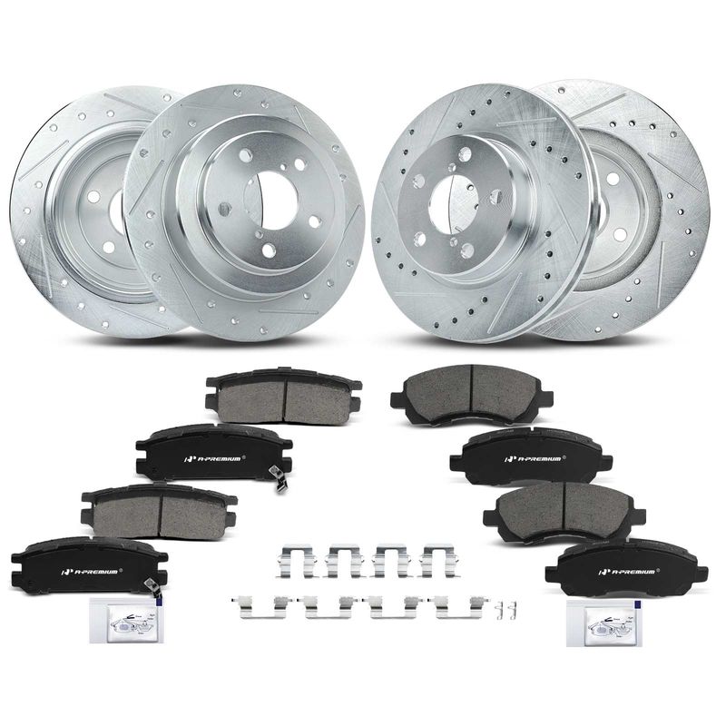 Front & Rear Drilled Rotors & Ceramic Brake Pads for Subaru Impreza 97-98 Legacy