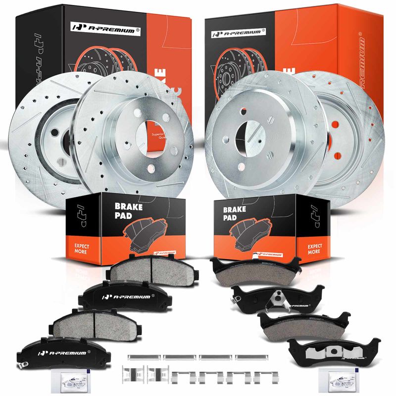 Front & Rear Drilled Rotors & Ceramic Brake Pads for Ford Explorer Mercury