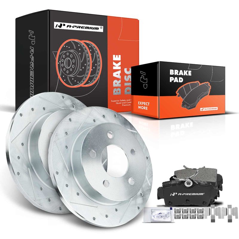 Rear Drilled Rotors & Ceramic Brake Pads for Ford Mustang 1994-2004