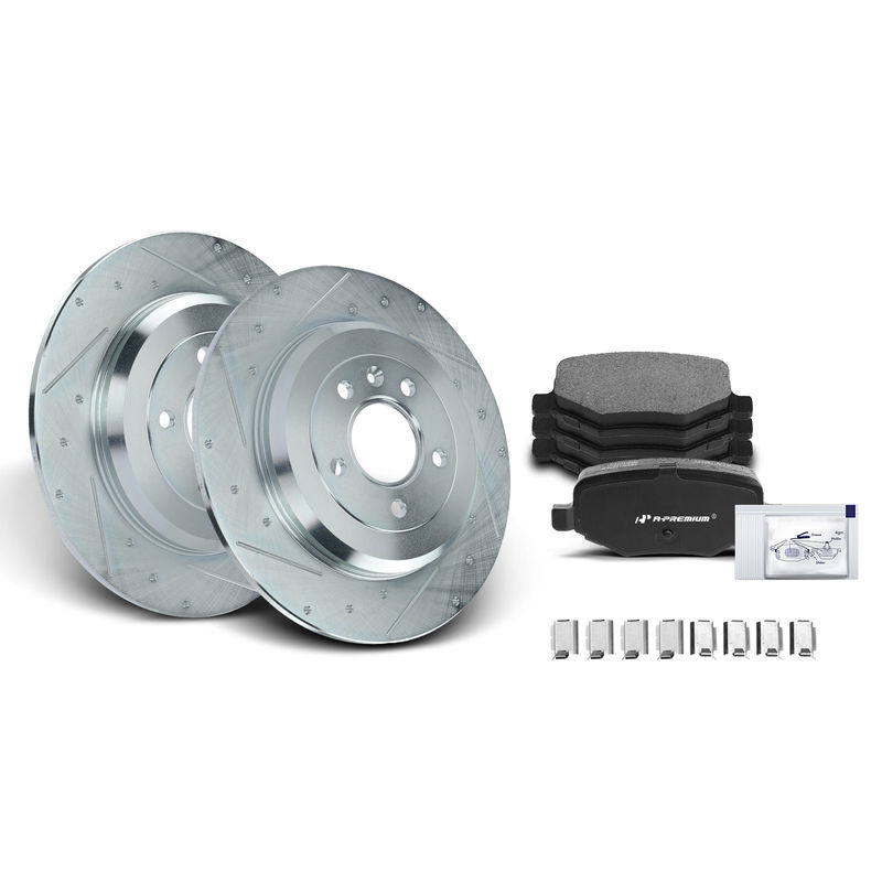 Rear Drilled Rotors & Ceramic Brake Pads for Ford Explorer Edge Lincoln MKS MKT
