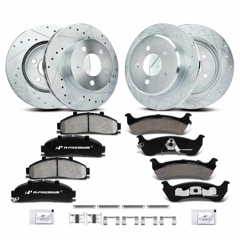 Front & Rear Drilled Rotors & Ceramic Brake Pads for Ford Explorer Mercury