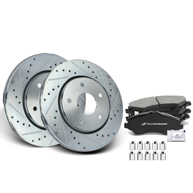 Front Drilled Rotors & Ceramic Brake Pads for Dodge Grand Caravan Chrysler Ram