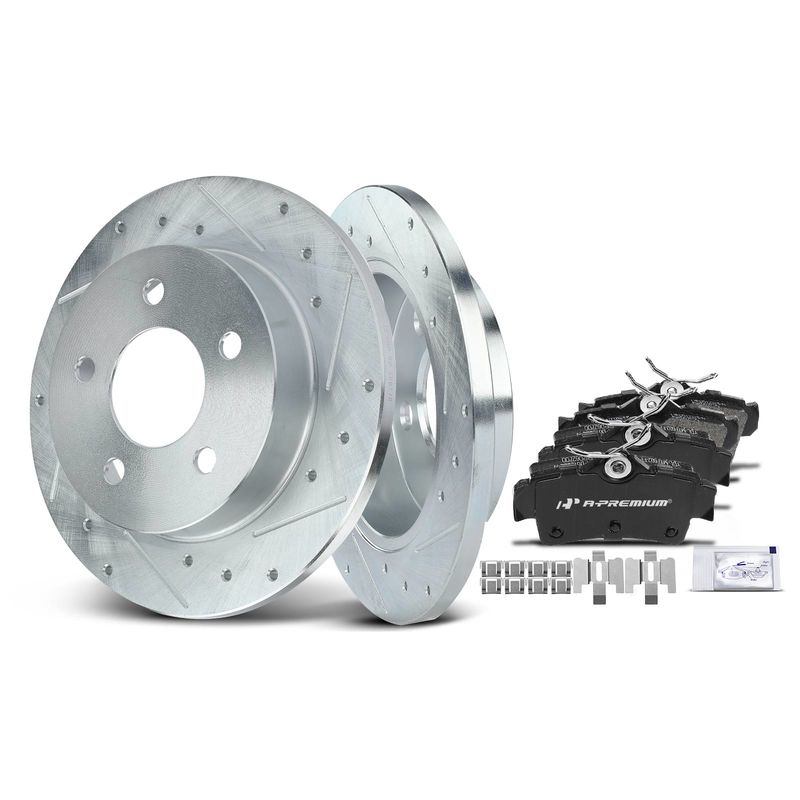Rear Drilled Rotors & Ceramic Brake Pads for Ford Mustang 1994-2004