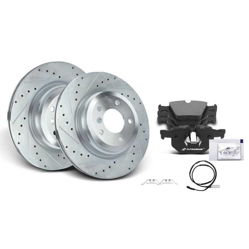 Rear Drilled Rotors & Ceramic Brake Pads for BMW E90 E92 330i 335i X1 L6 3.0L