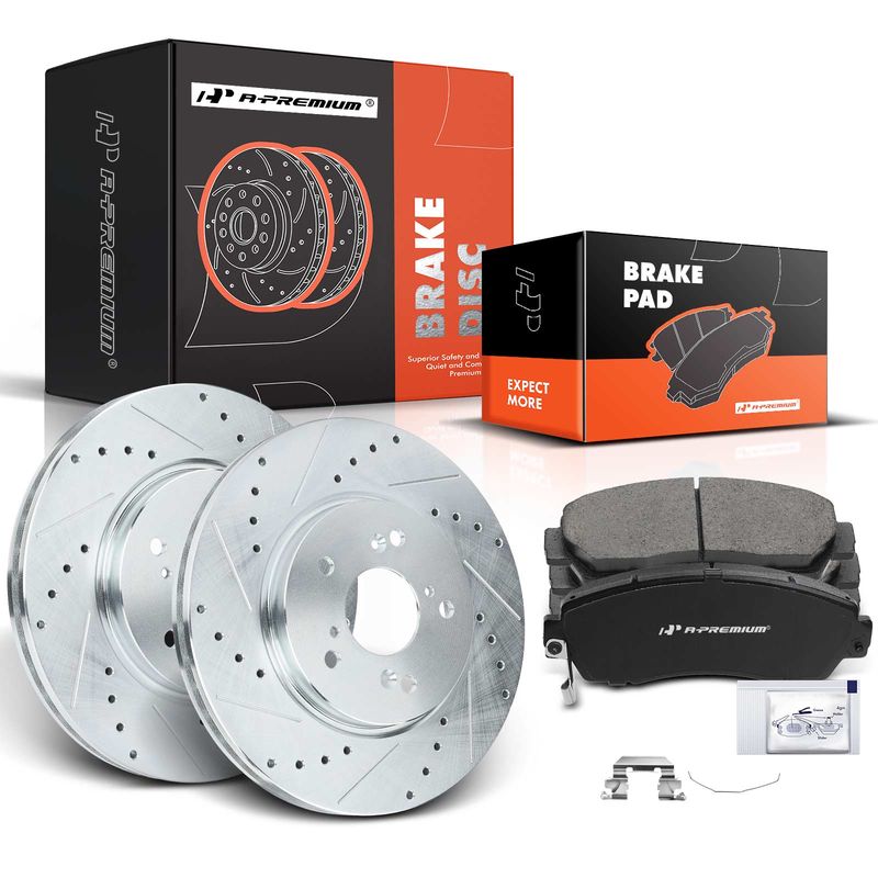 Front Drilled Rotors & Ceramic Brake Pads for Honda CR-V 07-16 Crosstour Acura