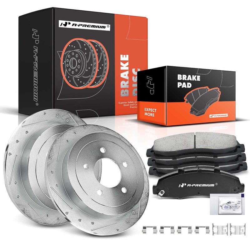 Rear Drilled Rotors & Ceramic Brake Pads for Ford F-150 Lincoln Blackwood