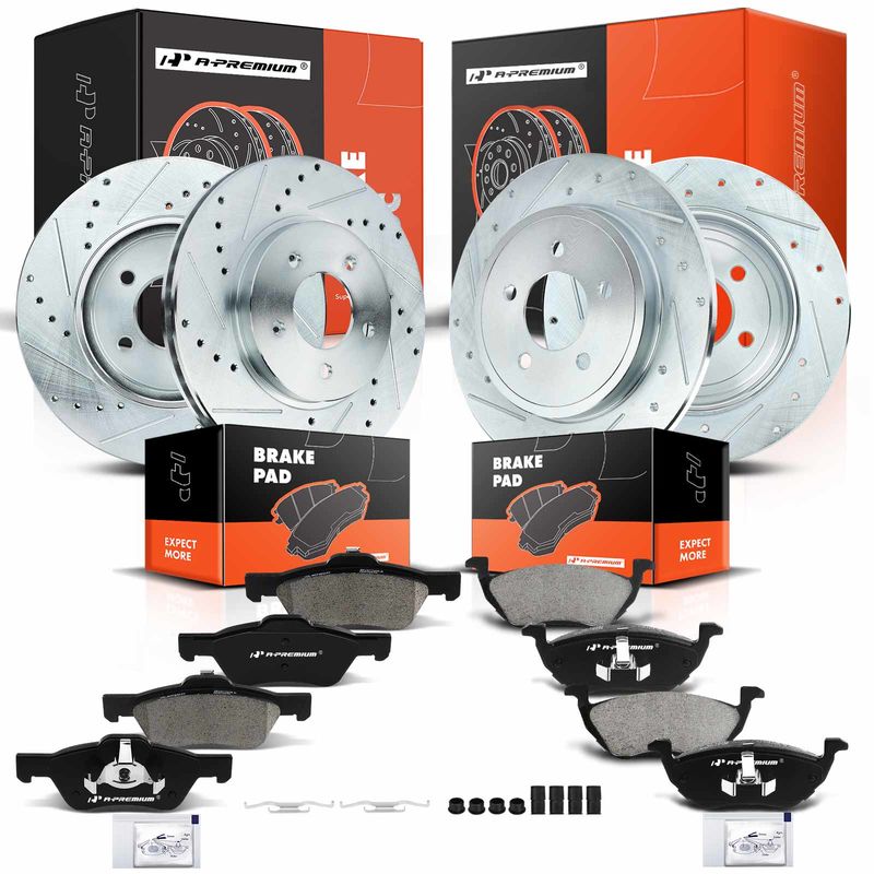 Front & Rear Drilled Rotors & Ceramic Brake Pads for Ford Mazda Mercury