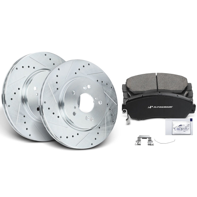 Front Drilled Rotors & Ceramic Brake Pads for Honda CR-V 07-16 Crosstour Acura