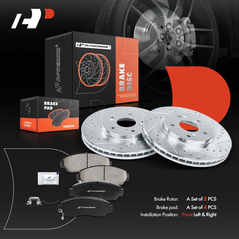 Front Drilled Rotors & Ceramic Brake Pads for Honda CR-V 07-16 Crosstour Acura
