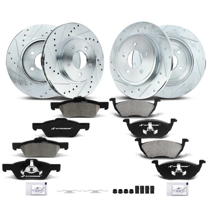 Front & Rear Drilled Rotors & Ceramic Brake Pads for Ford Mazda Mercury