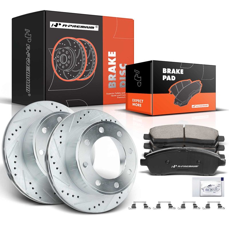 Rear Drilled Rotors & Ceramic Brake Pads for Ford Excursion F-250 Super Duty