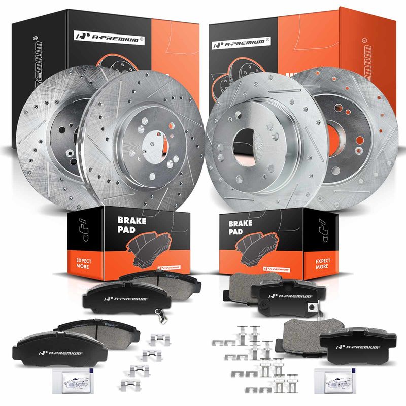 Front & Rear Drilled Rotors & Ceramic Brake Pads for Honda Accord 03-04 Acura
