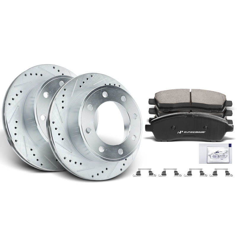 Rear Drilled Rotors & Ceramic Brake Pads for Ford Excursion F-250 Super Duty