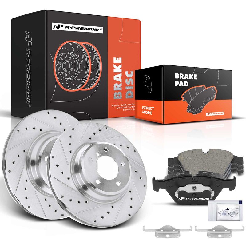 Front Drilled Rotors & Ceramic Brake Pads for BMW 335i 2007-2013 335d 335is 335xi