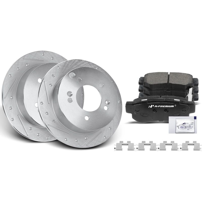 Rear Drilled Rotors & Ceramic Brake Pads for Hyundai Sonata 06-08 Tucson Kia
