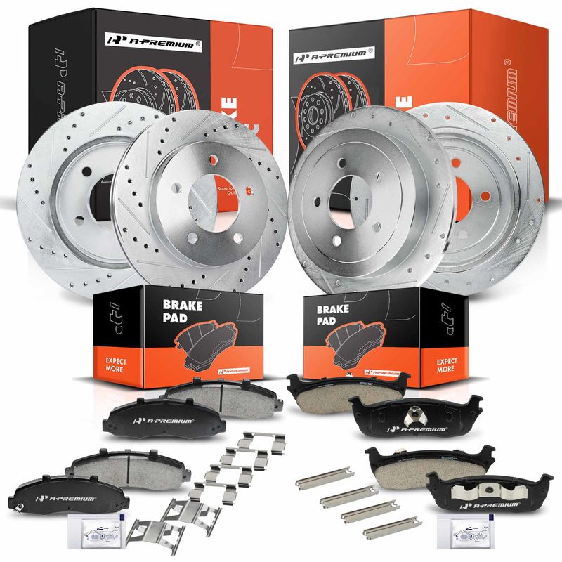 Front & Rear Drilled Rotors & Ceramic Brake Pads for Ford F-150 2000-2003