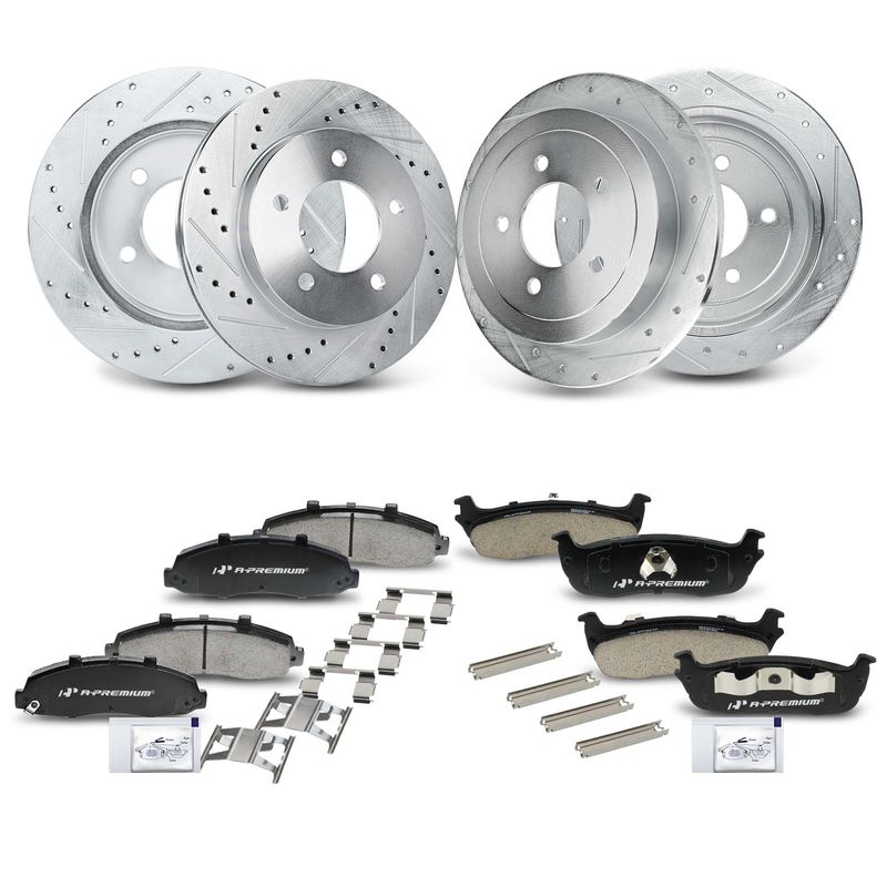 Front & Rear Drilled Rotors & Ceramic Brake Pads for Ford F-150 2000-2003