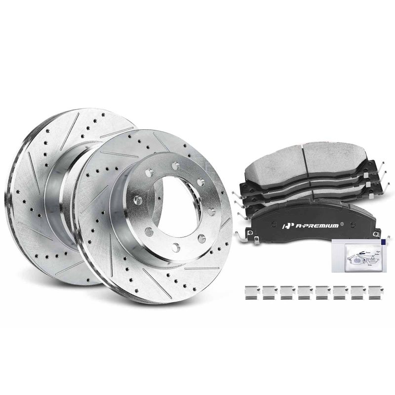 Front Drilled Rotors & Ceramic Brake Pads for Dodge Ram 2500 Ram 1500
