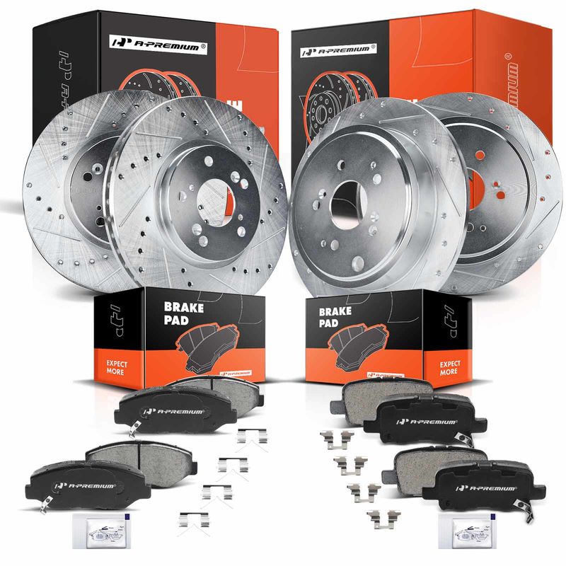 Front & Rear Drilled Rotors & Ceramic Brake Pads for Honda Pilot 2003-2008 3.5L