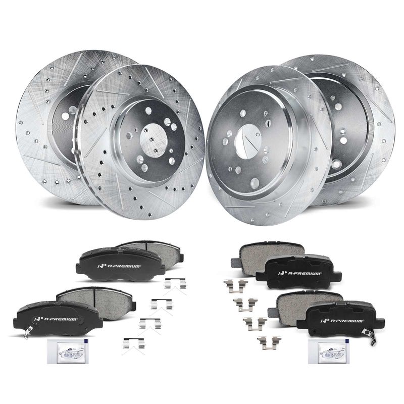 Front & Rear Drilled Rotors & Ceramic Brake Pads for Honda Pilot 2003-2008 3.5L