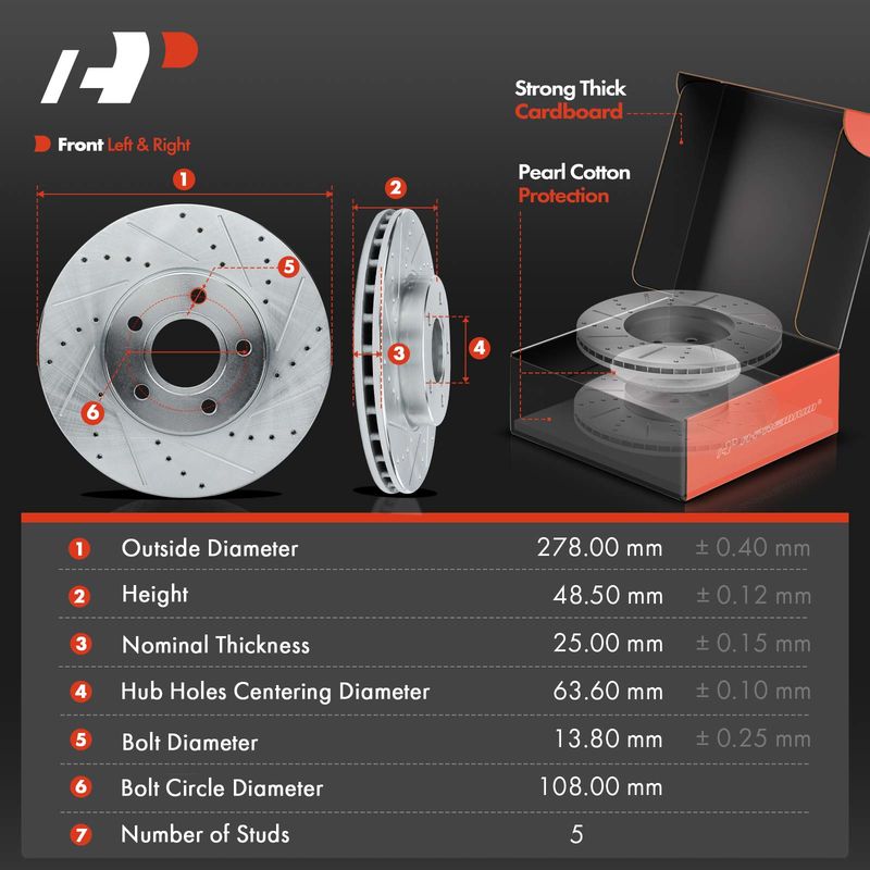 Front Drilled Rotors & Ceramic Brake Pads for Ford Focus 13-18 Volvo