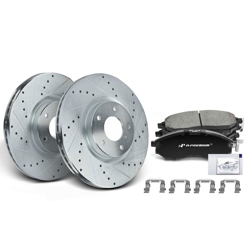 Front Drilled Rotors & Ceramic Brake Pads for Infiniti EX35 G35 G37 Nissan 350Z